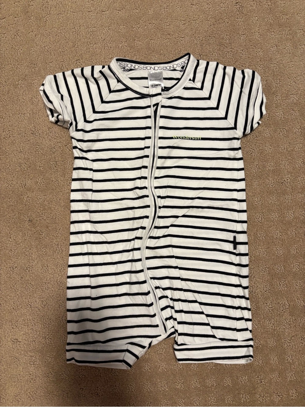 Bonds Black & White Striped Short-Sleeve Romper